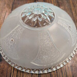 Vintage Art Deco Frosted White Clear Glass 3 Hole Chain Ceiling Light Shade 10"